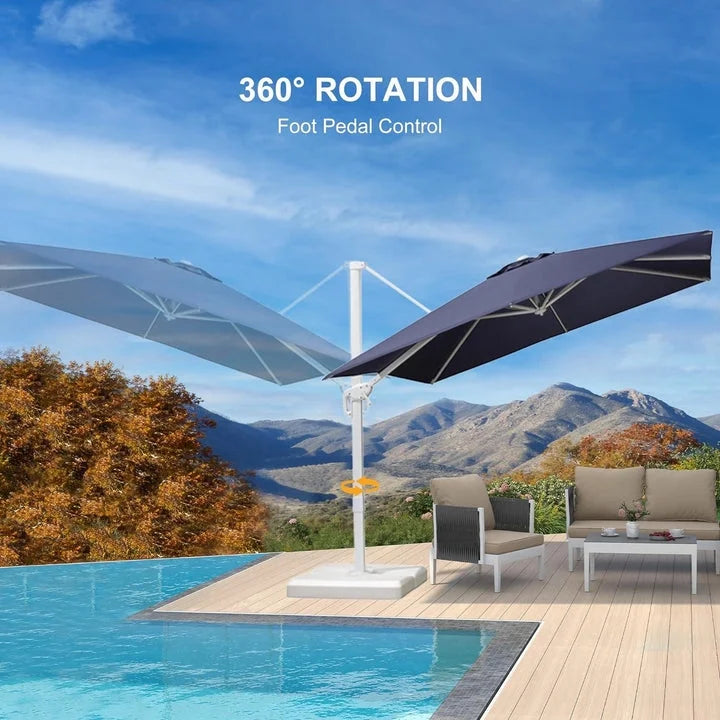 PURPLE LEAF 9 �� 11.5 FT Patio Umbrella White Cantilever Offset Umbrella Rectangle Outdoor Umbrella with 360�� Rotation for Garden Deck Pool, Beige