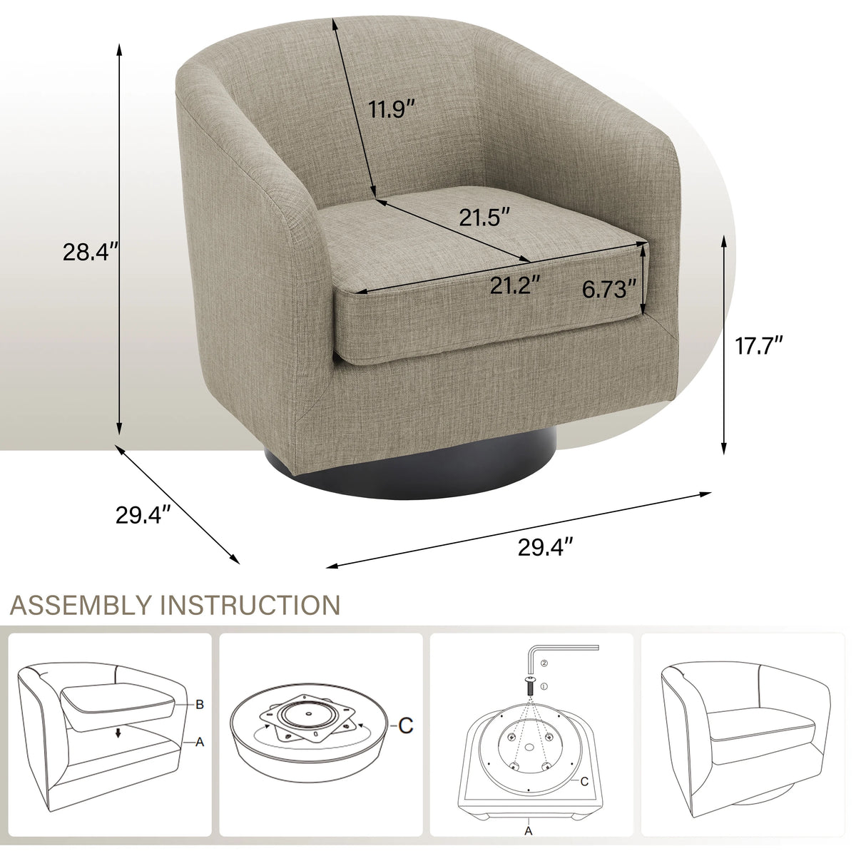 DREAMSIDEA Swivel Barrel Accent Chair for Living Room, Modern Upholstered Round Club Armchair-Cream
