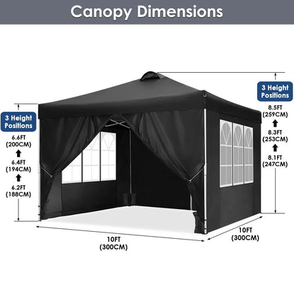 COBIZI 10x10 EZ Pop up Canopy Gazebo with Sidewalls,Pop up Canopy Tent Instant Shelter for Outdoor Party Camping Backyard Beach with Air Vent ,Carry Bag,Stakes,Ropes,Black