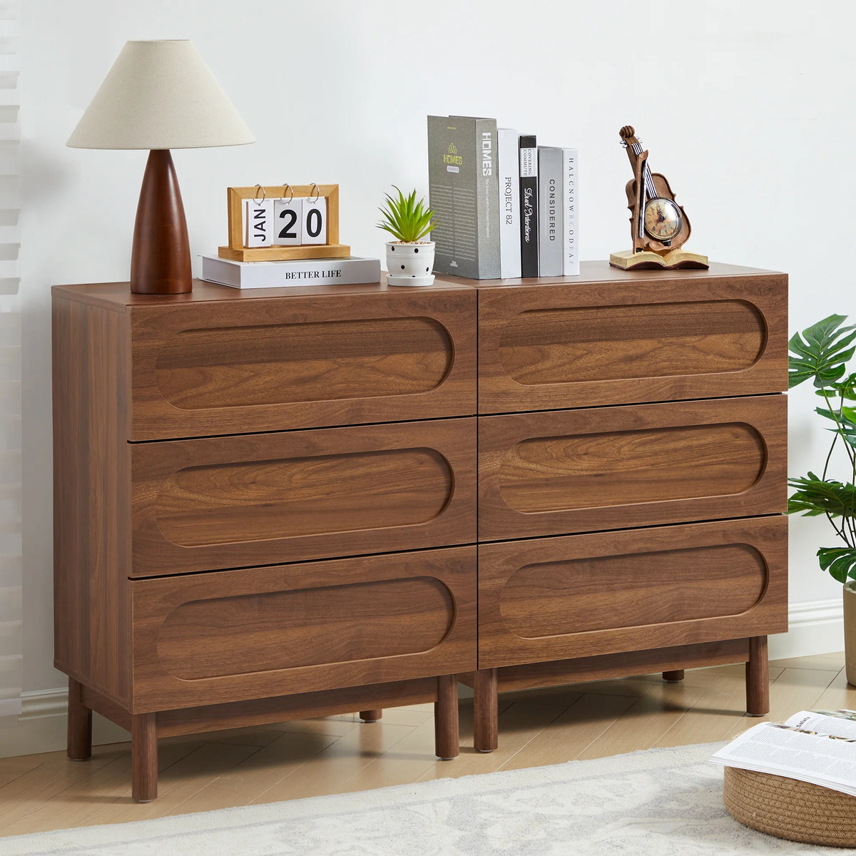 MIYZEAL Modern Wood Chest of 3 Drawers Bedroom Dresser, Wide Storage Cabinet & Contemporary Nightstand for Adults Walnut Finish Bedside Furniture