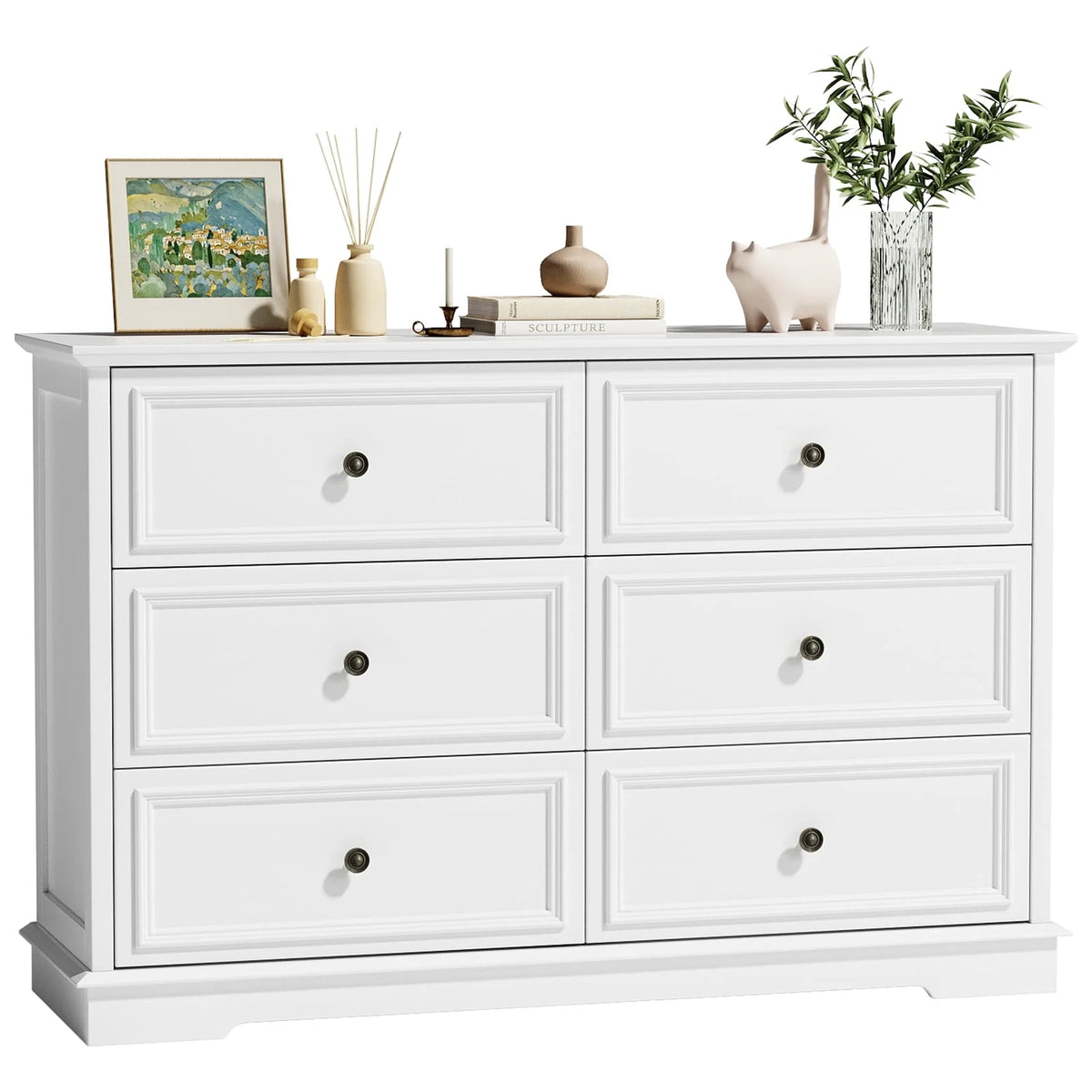 IDEALSOUL Black Dresser,6 Drawer Dresser for bedroom,Retro Wood Storage Cabinet for Living Room