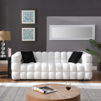 Holaki 3 Seater Sofa, 84.3" Modern Large Marshmallow Sofa with Boucle Arm, White