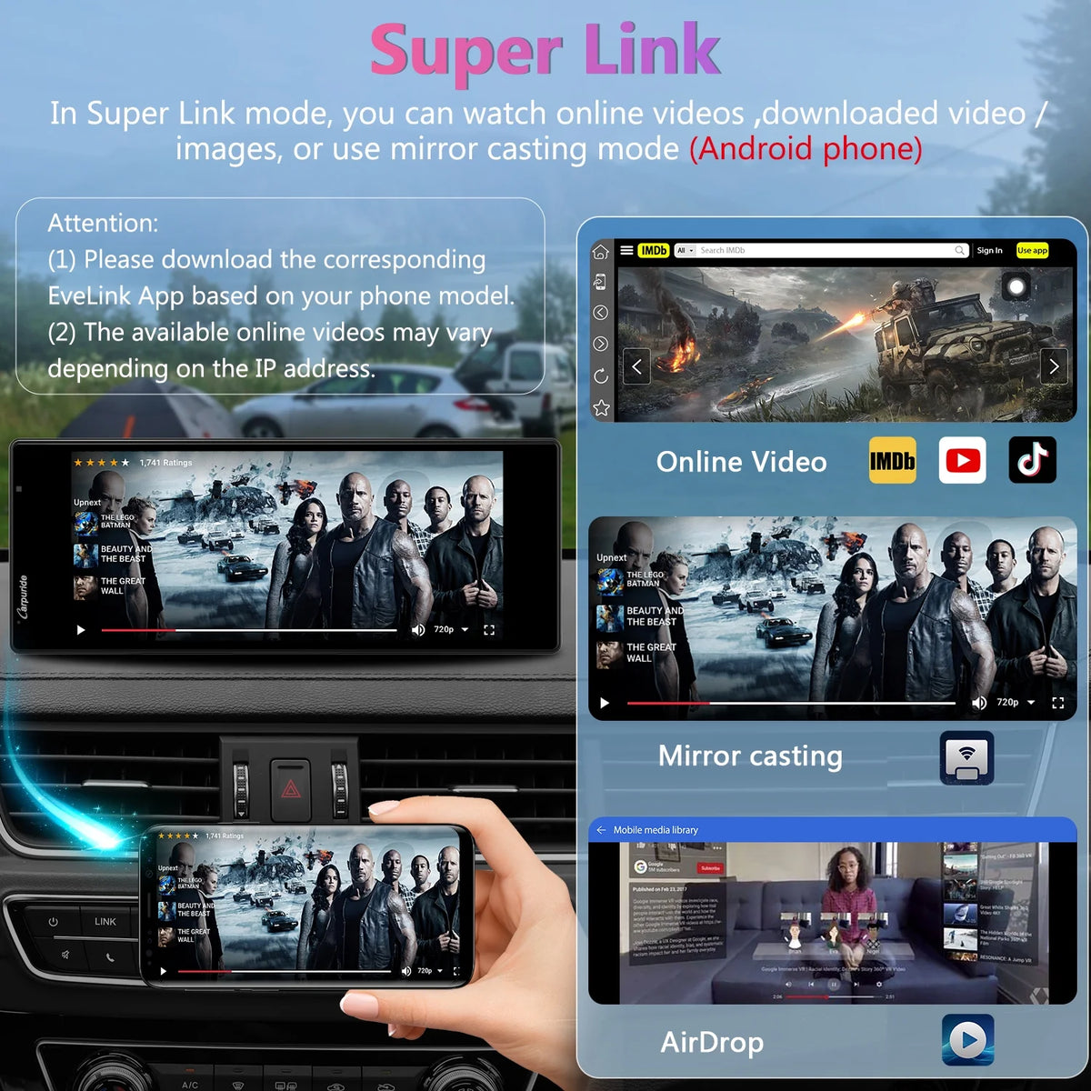 Carpuride Wireless Carplay Android Auto with 4K Front Dash Cam  1080P Rear Cam,10.26" HD IPS Touch