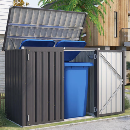 AECOJOY 46 Cu ft. Outdoor Horizontal Storage Shed Wastebasket Enclosure Container Metal Garbarge Shed in White