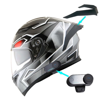 1Storm Motorcycle Modular Full Face Flip up Dual Visor Helmet + Spoiler + Motorcycle Bluetooth Headset: HJK316 Mechanic Red