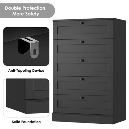 Homfa 5 Drawer White Bedroom Dresser, Modern Vertical Dresser Drawers Wood Organizer for Living Room Entryway Small Spaces