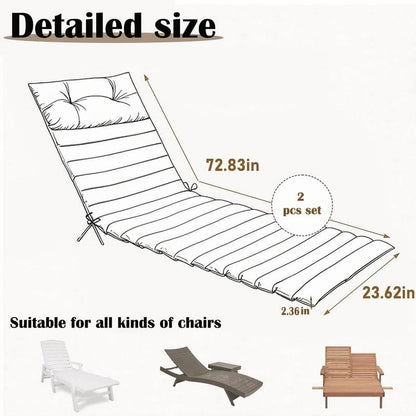 2pcs Outdoor Chaise Lounge Cushions, Waterproof Patio Foldable Chair Cushion for Garden Pool, 73 x 24in Sun Lounger Cushions for Outdoor Furniture��Navy blue��