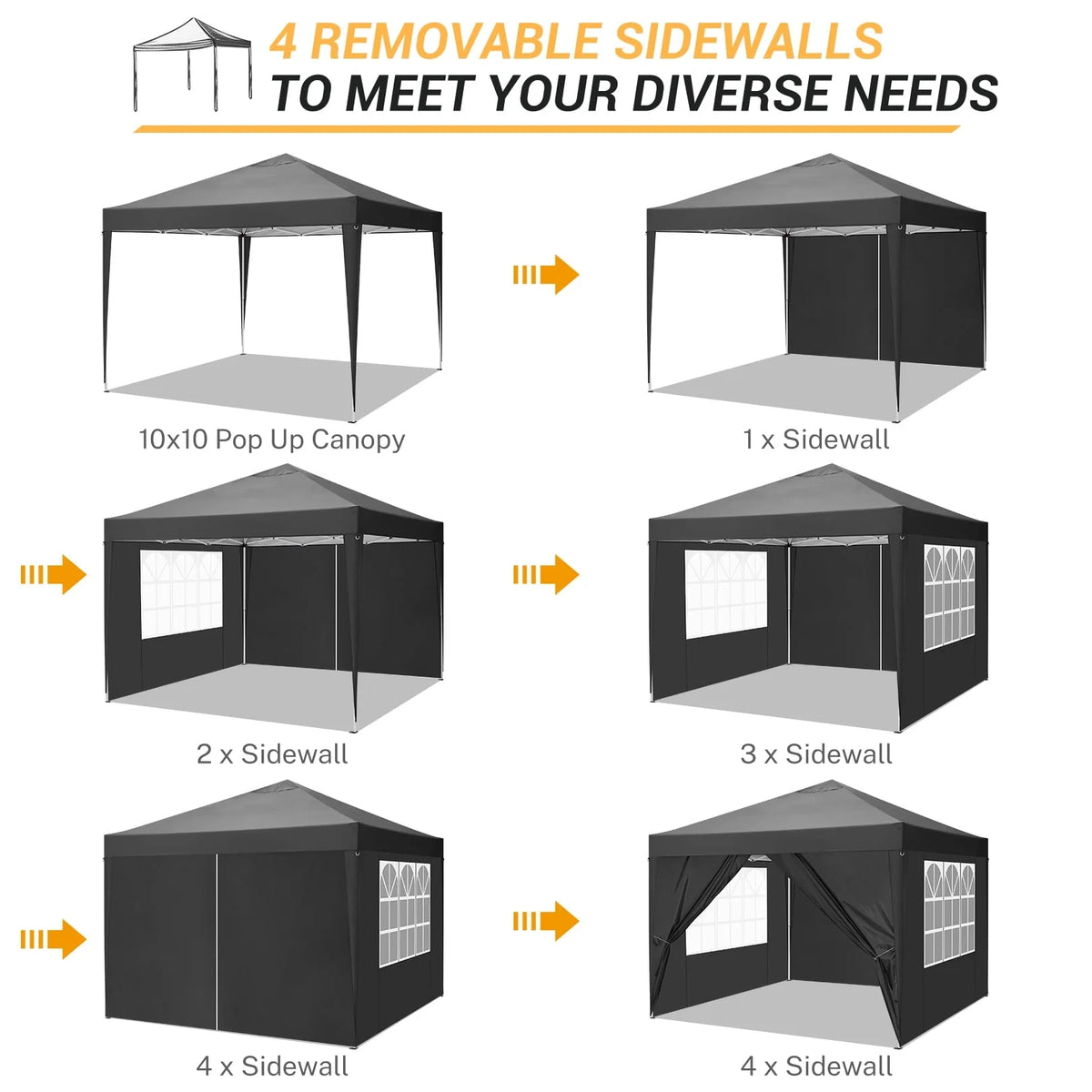 SANOPY 10'x10' Outdoor Canopy Tent Waterproof Pop Up Backyard Canopy Portable Party Commercial Instant Canopy Shelter Tent Gazebo with 4 Removable Sidewalls & Carrying Bag for Wedding Picnics Camping