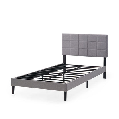 Mainstays Upholstered Platform Bed, No Box Spring Needed, Gray, Queen