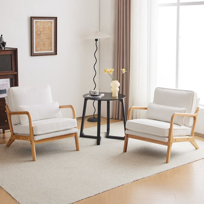 Ktaxon Accent Chair Corduroy Upholstered Armchair, Reading Club Chair with Pillow and Solid Wood Frame for Living Room Bedroom Furniture Off White