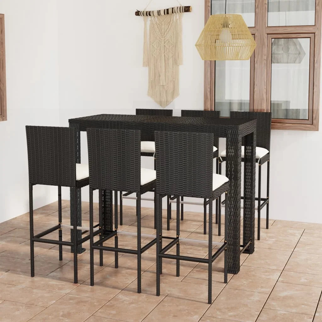 vidaXL Patio Bar Set Outdoor Bistro Set Bar Stool Bistro Table Poly Rattan