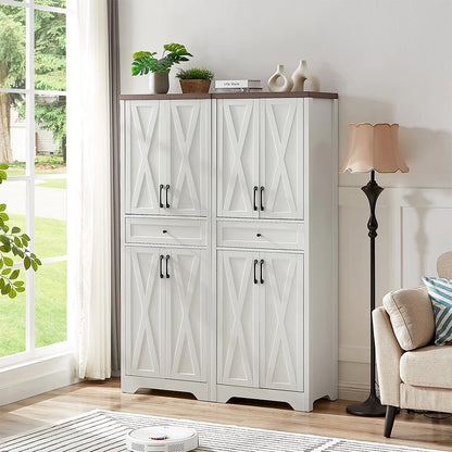 TrumanPick 61"H Large Buffet Sideboard Cabinet, TV Cabinet, Kitchen Pantry for Dining Room, Living Room, 61.3''L x 15''W x 29.8''H, White/Walnut