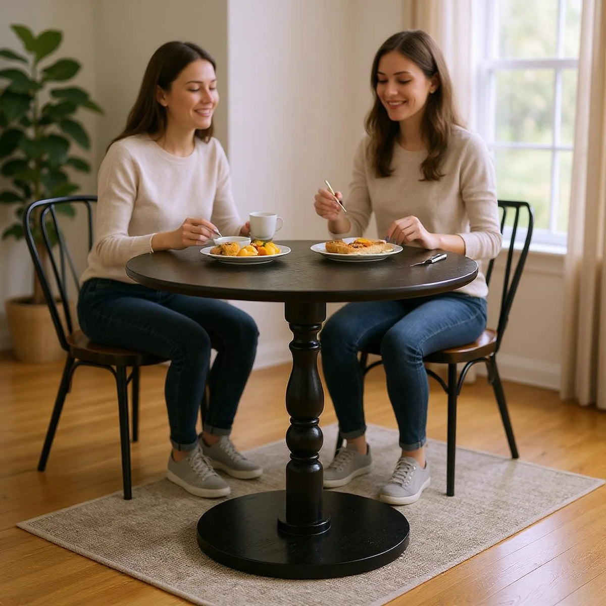 Homy Casa Round Wooden Dining Table for Cozy Living Room Coffee Corner, Walnut