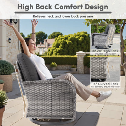 Ovios 5 Pieces Outdoor Patio Furniture Set High Back All Weather Wicker Conversation Set with Swivel Chairs & Coffee Table, Dark Gray