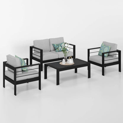 CozyHom 5 Pcs Outdoor Patio Aluminum Furniture Sofa Sets, Outside Patio Conversation Couch Sets With Table&Cushions for Garden Porch, Gray