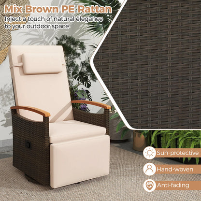 Costway Outdoor 360�� Swivel Rattan Recliner Chair Patio Wicker Chaise Lounge Chair Beige