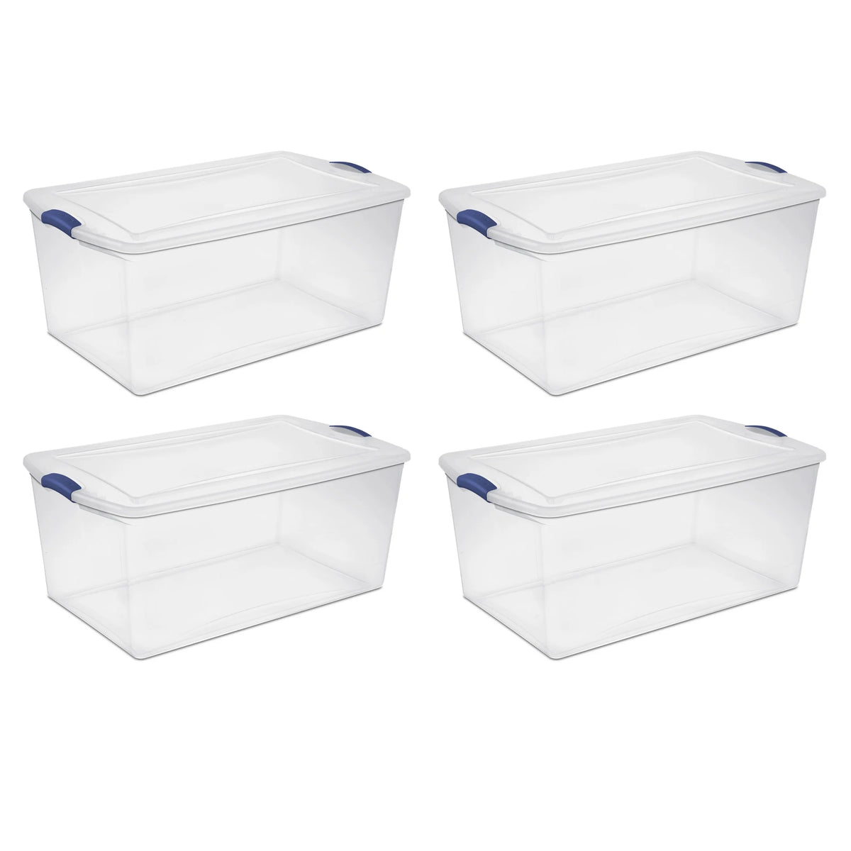 Sterilite 105 Quart Latch Box, Clear Plastic Storage Bin with Clear Lid, Blue, 4 Count