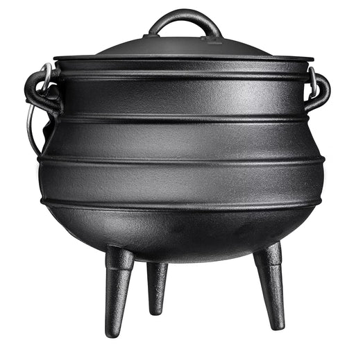 Bruntmor Pre-Seasoned Cast Iron Cauldron - Bruntmor African Potjie Pot with Lid - 3 Legs for Even Heat Distribution - Camping Dutch Oven Cookware for Over-the-Fire Cooking - 10 Quarts, X-Large