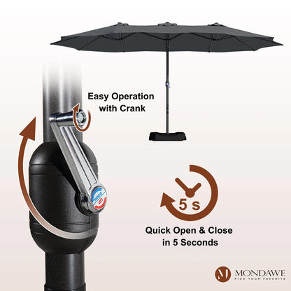 Mondawe 15ft Patio Umbrella Rectangular Outdoor Market Umbrella with Base and LED Lights Beige