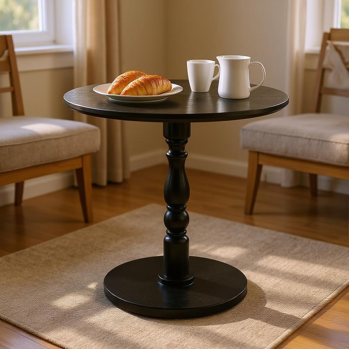 Homy Casa Round Wooden Dining Table for Cozy Living Room Coffee Corner, Walnut