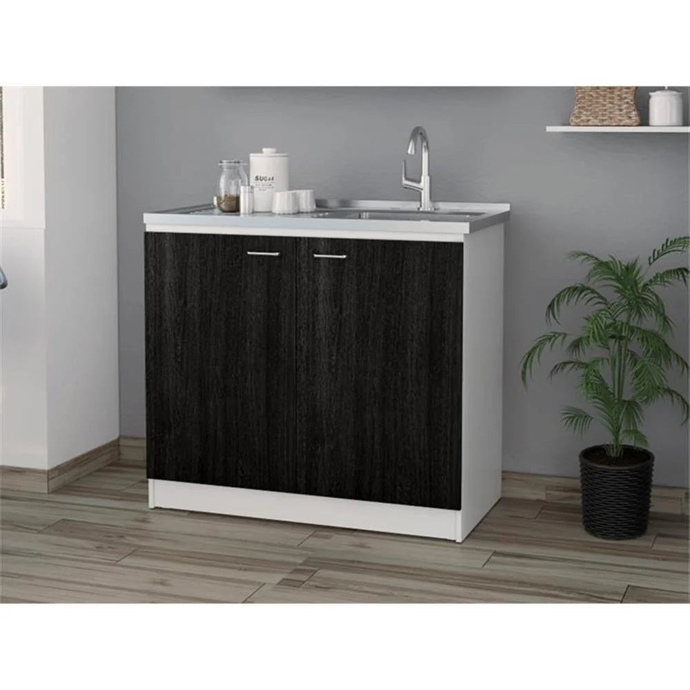 Pemberly Row White Modern Engineered Wood Napoles Utility Sink with Cabinet