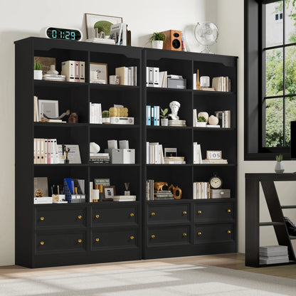 Homfa Double Row 6 Tier Bookcases, 71 in Tall Bookcase Bookshelf with 4 Drawers and 8 Display Cubicles, for Home Office Living Room, White