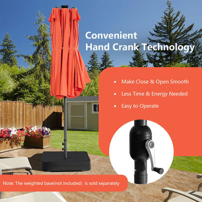 Costway 15FT Twin Patio Double-Sided Umbrella 48 Solar LED Lights Crank Outdoor Beige