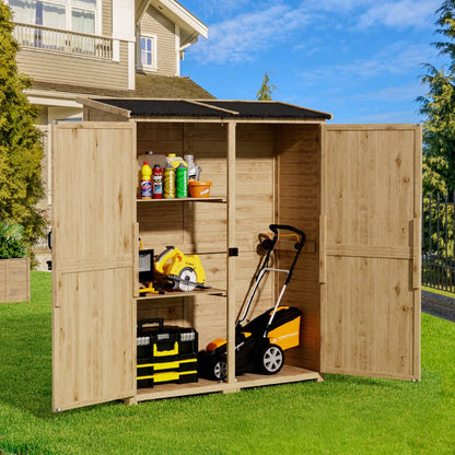 Outdoor Storage shed, Lofka Wooden Outdoor Storage Cabinet, with 2 Lockable Doors and Handles, 5.3ft x4.6ft, Natural