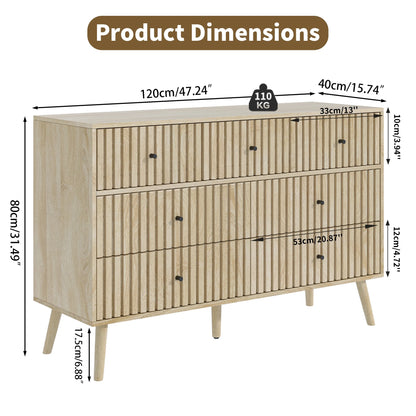 Oubayajia 7 Drawer Double Dresser, Fluted Chest of Drawers, Wood Storage Cabinet for Bedroom, Living Room, Hallway, Walnut