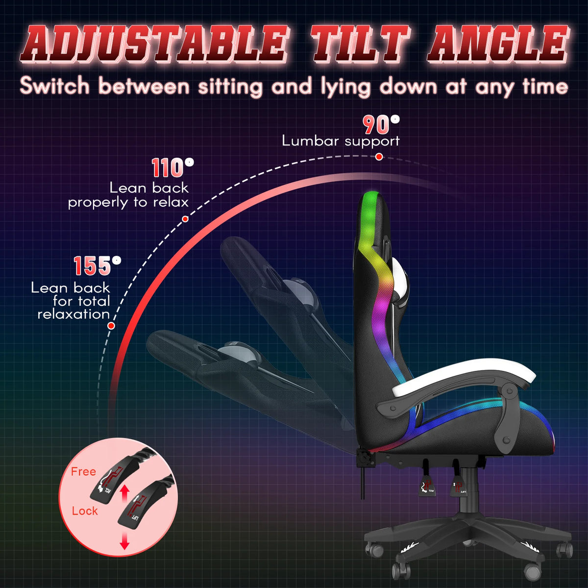 Bigzzia Gaming Chair with LED Lights Ergonomic Office Chair for Adults and Kids - Adjustable Height, 360�� Swivel, Headrest Support, Mesh PU Leather, Black & Green