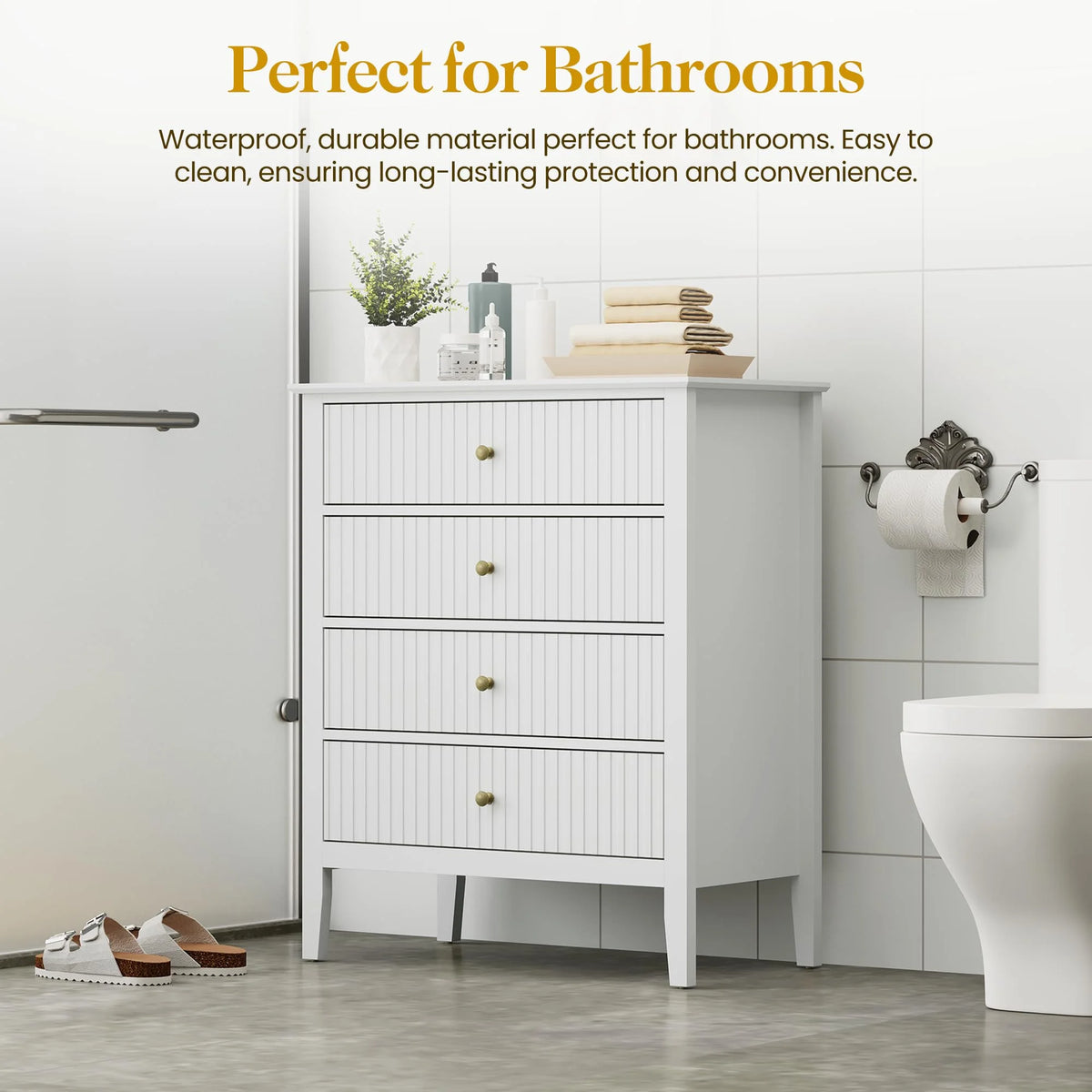 Heynemo Beige 6 Drawer Dresser, Fluted Modern Wood Chest