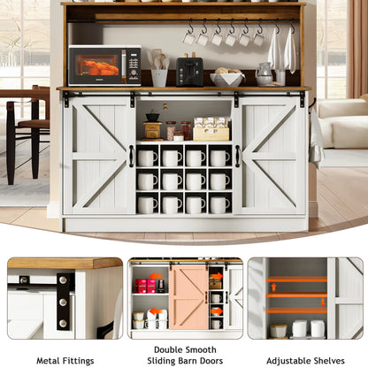 DreamCurship 55" Farmhouse Coffee Bar Cabinet, Buffet Sideboard Storage Cabinet, Wine Bar Cabinet with Wine Rack, White