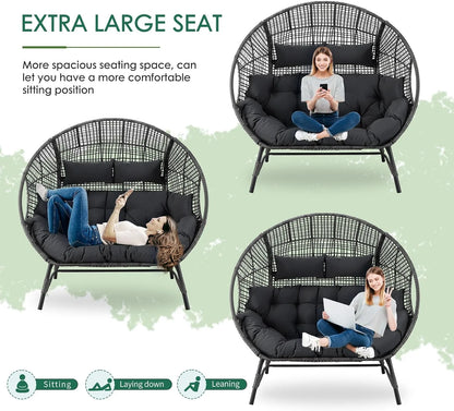 RADIATA 440 lbs Outdoor Egg Chair with Foot Rest & Ottoman, Wicker Patio Egg Chair for Indoor or Garden,Beige