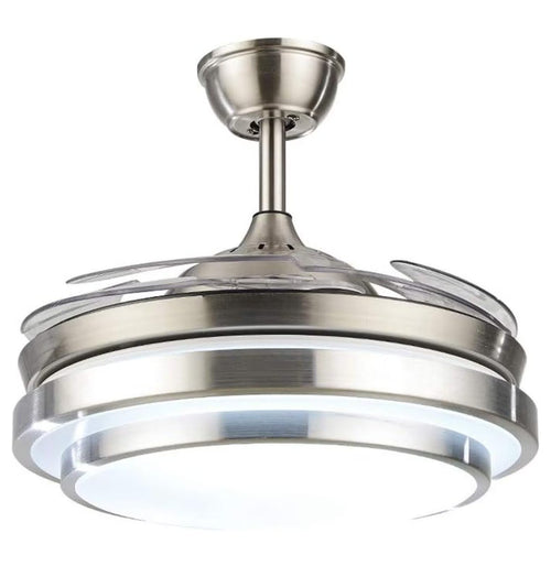 XylehR 42" Modern Ceiling Light with Fans Control, 4 Retractable Blades with 3 Light Color Change Ceiling Fan for Living Bedroom Restaurant, Silver Color with Silent Motor (42In-1 Update)