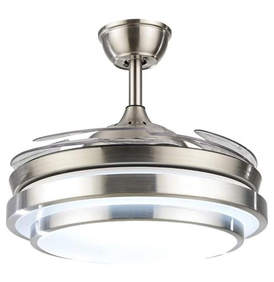 XylehR 42" Modern Ceiling Light with Fans Control, 4 Retractable Blades with 3 Light Color Change Ceiling Fan for Living Bedroom Restaurant, Silver Color with Silent Motor (42In-1 Update)