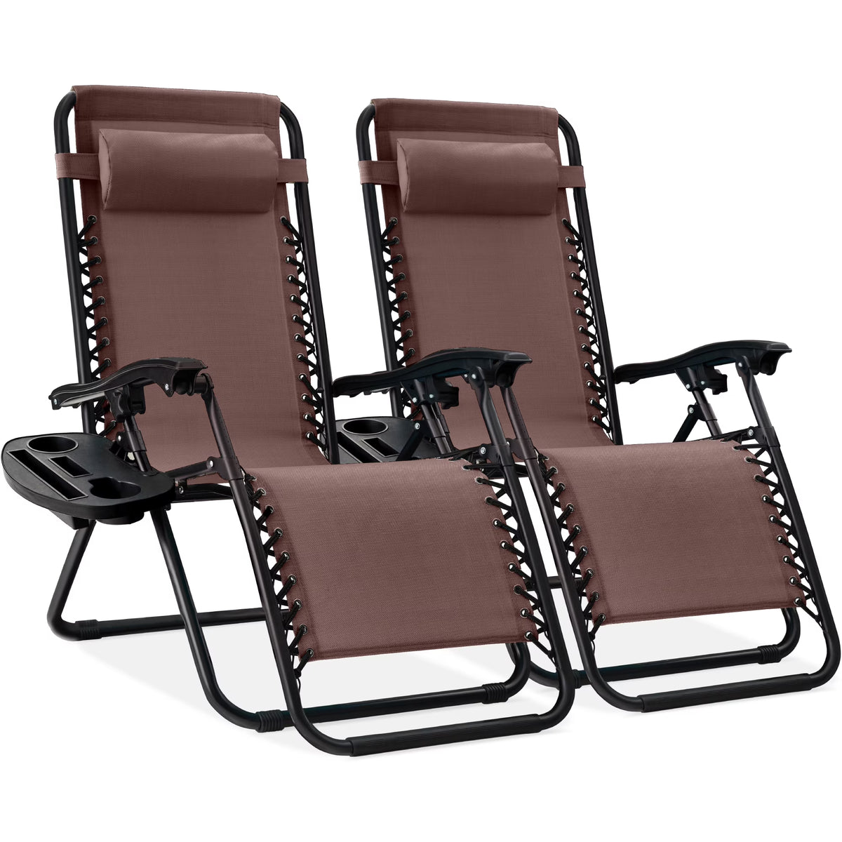 Best Choice Products Set of 2 Zero Gravity Lounge Chair Recliners for Patio, Pool w/ Cup Holder Tray - Gray