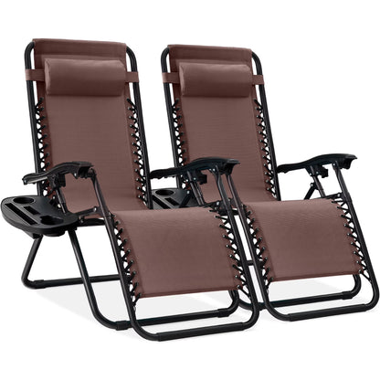 Best Choice Products Set of 2 Zero Gravity Lounge Chair Recliners for Patio, Pool w/ Cup Holder Tray - Gray