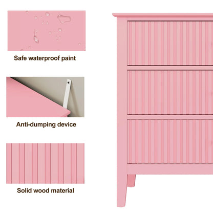 Heynemo Beige 6 Drawer Dresser, Fluted Modern Wood Chest