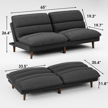 Homall Futon sofa, Two Seat Adjustable Sofa, Corduroy Fabric, Upholstered Sofa, Sofa Changeable into Bed, Leisure Reading and Games, Green
