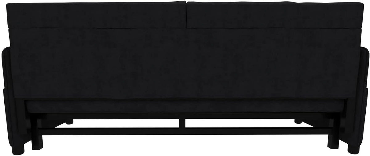 Tabaray 63.8" Futon Sofa Bed Queen Size, Pull Out Bed, 3-in-1 Convertible Sleeper Sofa with Side Pocket, Modern Plush Velvet Futon Couch for Living Room, Small Space, Apartment, Bedroom, Black