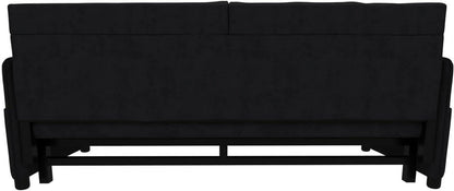 Tabaray 63.8" Futon Sofa Bed Queen Size, Pull Out Bed, 3-in-1 Convertible Sleeper Sofa with Side Pocket, Modern Plush Velvet Futon Couch for Living Room, Small Space, Apartment, Bedroom, Black