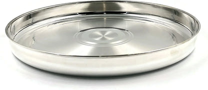 999 Pure Silver Hallmarked Light Weight Indian Dinner Thali - Style#03 Plate Diameter & Weight: 11.0 Inch Thali