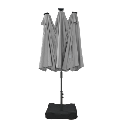 Mondawe 15ft Patio Umbrella, Large Double-Sided Solar LED Outdoor Umbrella with Fiberglass Ribs and Base for Deck Pool, Navy Blue