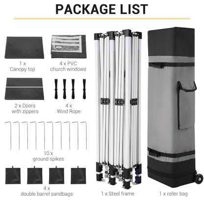 SANOPY 10' x 20' Pop up Canopy Party Tent with 6 Removable Sidewalls, Wave Eave Outdoor Waterproof Patio Gazebo Tent with Carry Bag, Backyards Camping Picnics, Black