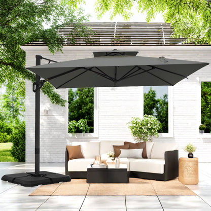 Alpha Joy 12x9ft Outdoor Patio Umbrella Large Rectangle Offset Cantilever Double Umbrella with 360°Rotation, Beige
