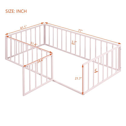 Bellemave Full Size Bed Frame, Full Montessori Bed with Safety Guardrails and Detachable Fence, Wood Full Daybed Frame, Low Profile & Rounded Corners Design, Natural