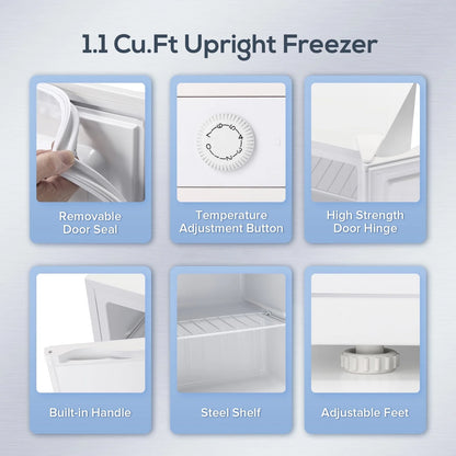 KNDKO Upright Freezer, 1.2cu.ft Mini Freezer with Adjustable Thermostat & Removable Shelves, Stand Up Freezer for Home/Office/Dorm, White