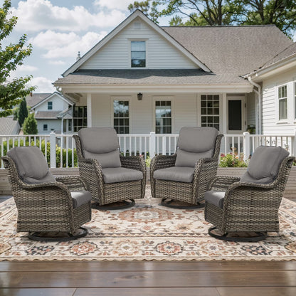 POCASSY Patio Swivel Chairs, Outdoor Wicker Swivel Glider Rocking Chairs with High Back and Thick Cushions for Porch Deck - Set of 2, Beige