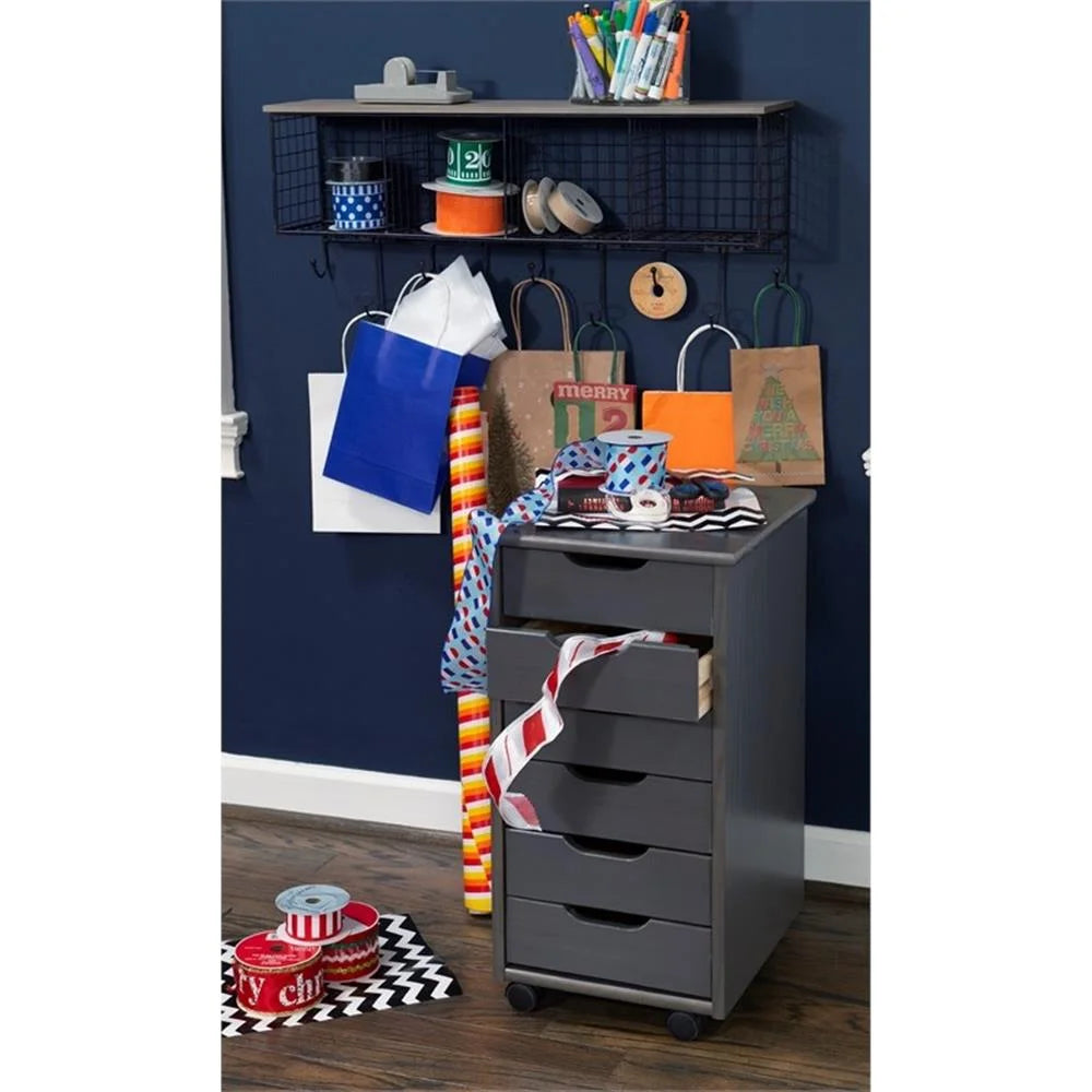 Riverbay Furniture Six Drawer Wood Rolling Storage Cart in Brown