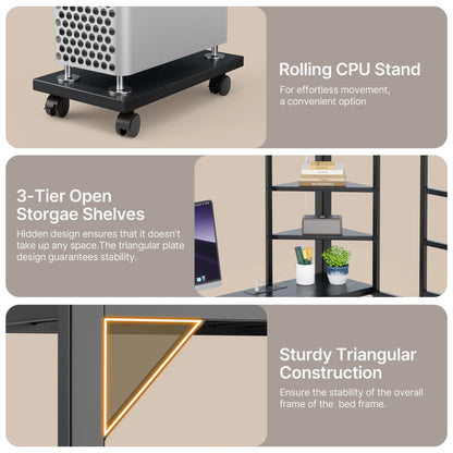 Lofka Twin Loft Bed with L-Shaped Desk, RGB Lights & Charging Station, 400lb Capacity Metal Frame, 3 Shelves & 2 Drawers, Easy Assembly��White